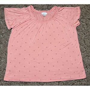 Jaclyn Smith‎ Collection Blouse Womens XL Pink Short Sleeve Floral AOP Top Shirt